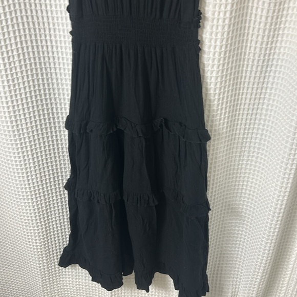 Pinch Gauzy Deep V Neck Black Tiered Short Sleeve Maxi Dress Medium - Picture 14 of 15